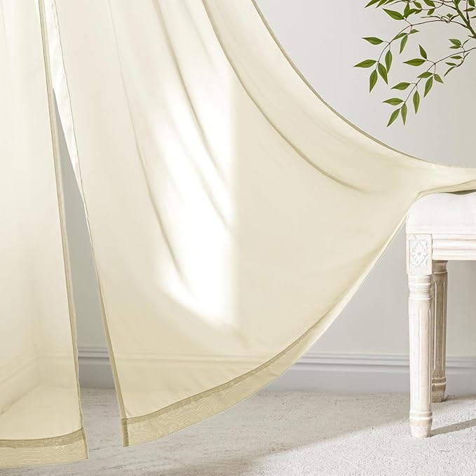 MIULEE Light Cream Sheer Curtains 108 Inches Long, 4 Panels Set, Light Filtering Rod Pocket Voile Drapes for Living Room and Bedroom, Airy Soft Fabric Window Treatments, 42 x 108 Inches