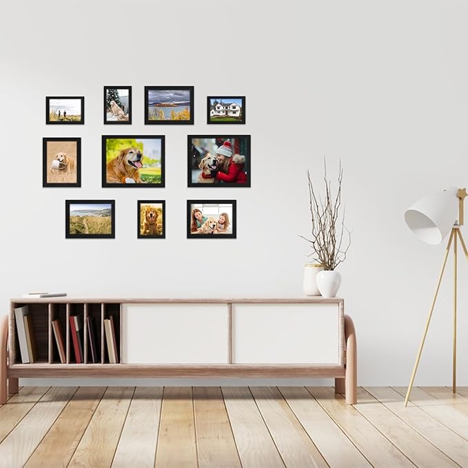 Black Picture Frames Collage Wall Decor 10 Pack, Gallery Wall Frame Set for Wall Mounting or Tabletop Display, Multi Sizes Including 8x10, 5x7, 4x6 Family Photo Frames