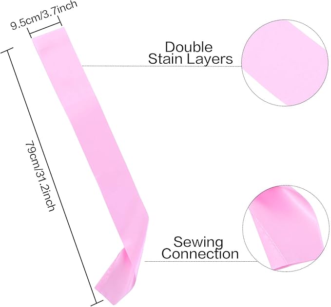 Patelai 12 Pieces Blank Satin Sashes Plain Sashes Party Accessory for Graduation Wedding Party DIY Supplies(Pink)