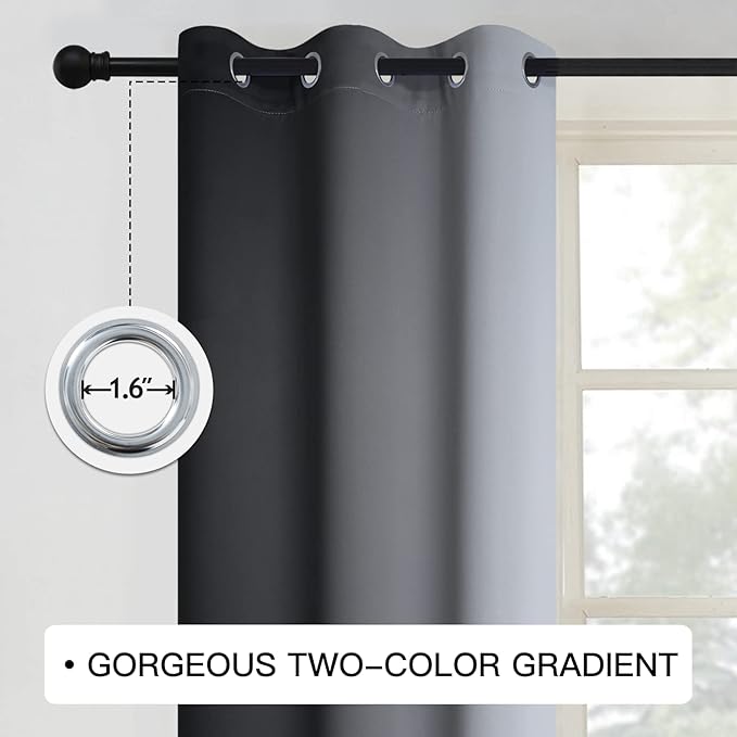 COSVIYA Grommet Ombre Room Darkening Curtains 45 inch Length, Black and Greyish White Gradient Drapes Light Blocking Insulated Thermal Window Curtains for Bedroom/Living Room,2 Panels,42x45 inches