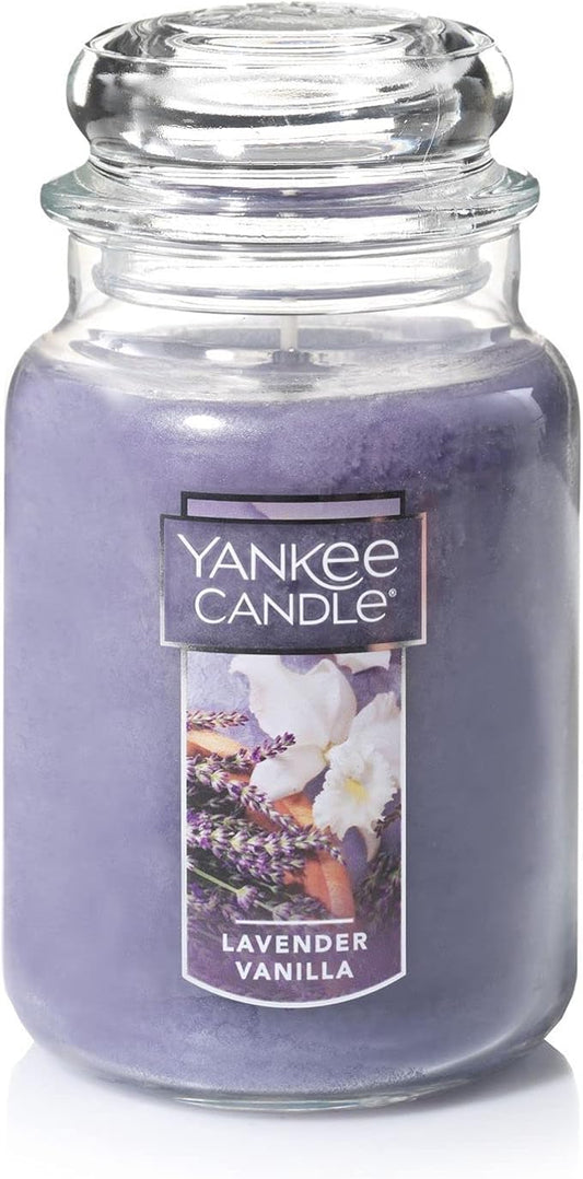 Yankee Candle Lavender Vanilla Scented Classic 22oz Large Jar Single Wick Candle with Over 110 Hours of Burn Time. Perfect for Relaxing Evenings Events and Gifting