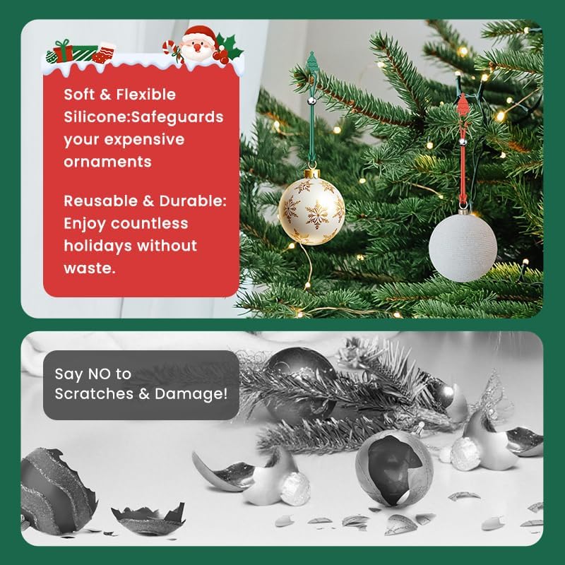 Ornament Hooks for Hanging Christmas Decorations, No-Slip Hanging Hooks for Xmas, Multi-use Silicone Data Cable Organizer, Reusable Ornament Hanger Hooks for Small & Large Ornaments (8) - Image 3