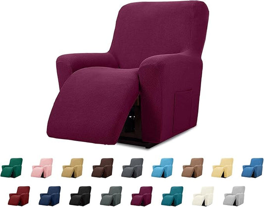 Cupuamon Recliner Chair Covers,Lazy Boy Recliner Covers Stretch Reclining Covers 1 Piece Furniture Protector with Elastic Bottom for Dog,Kids-Wine