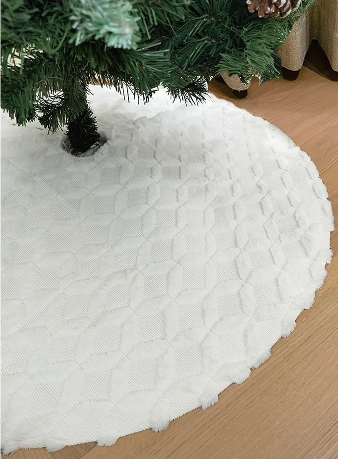 AOGU 48 Inch Christmas Tree Skirt Faux Fur with Cable Knit Knitted Thick Decoration for Merry Christmas Decorations - Image 2
