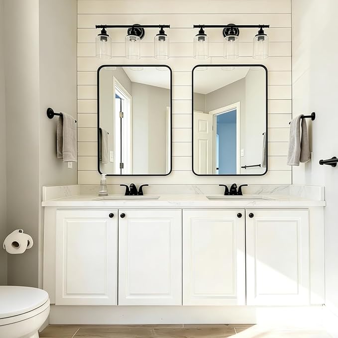 USHOWER 2-Pack Black Bathroom Mirrors for Over Sink 24 x 36 Inch, Metal Frame Rectangle Wall Mirror, Modern Farmhouse Vanity Mirror, Wall Mounted
