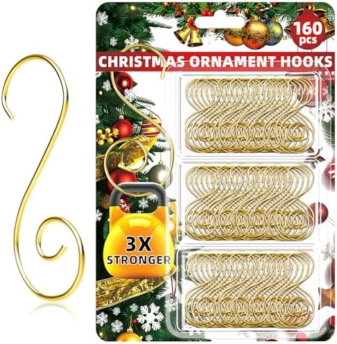 160 Pcs Christmas Ornament Hooks Gold S-Shaped Hangers with Storage Box Christmas Tree Hooks for Ornaments, Xmas Ornament Hangers for Tree Decoration by Unknown