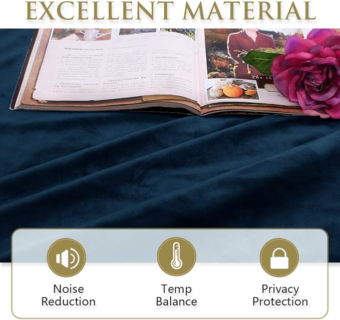 StangH 42 inch Navy Blue Velvet Curtains Thermal Insulated for Boys Bedroom, Vertical Sliding Door Curtains Light Diffusing for Bedroom Elegant Decor for Wardrobe/Closet, W42 x L90, 2 Panels