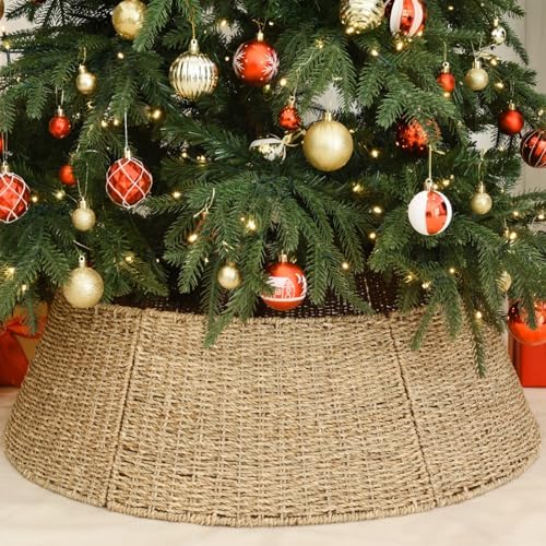 Rocinha 32 in Extra Large Rattan Christmas Tree Collar Basket - Rustic Handcrafted Christmas Tree Stand Cover Woven Tree Skirt Collar Christmas Tree Decoration Farmhouse Indoor Decorations for Home by Rocinha