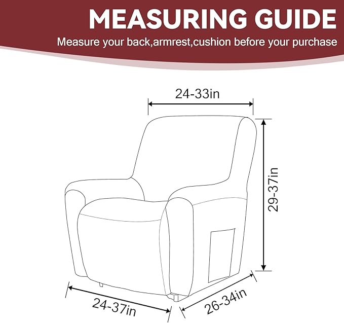 Cupuamon Recliner Chair Covers,Lazy Boy Recliner Covers Stretch Reclining Covers 1 Piece Furniture Protector with Elastic Bottom for Dog,Kids-Dark Red