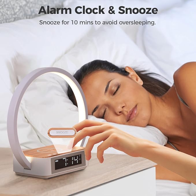 Desk Lamp with Alarm Clock Qi Wireless Charger, Touch Lamp for bedroom - Image 4