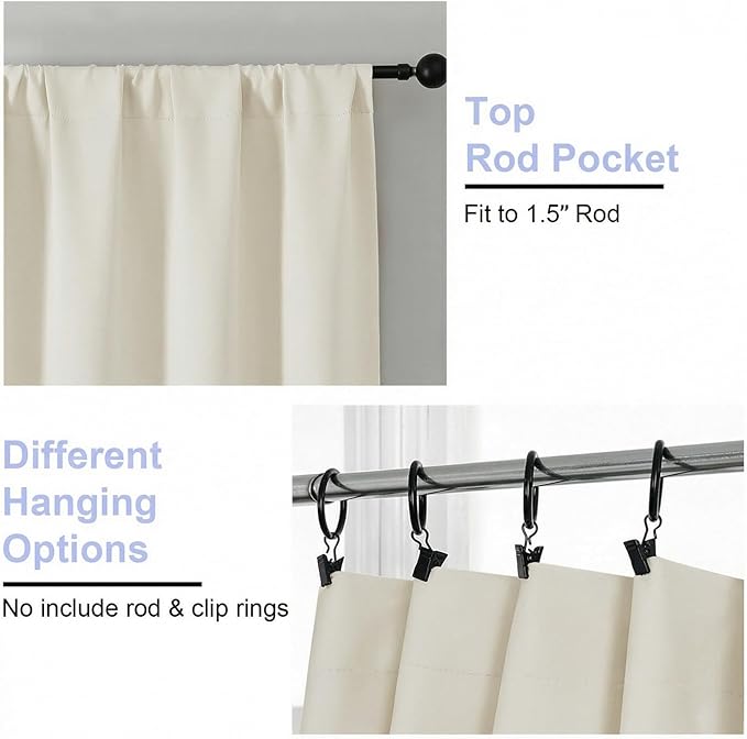 Simplebrand Ava Light Beige Short Light Filtering Curtains for Bedroom 45 Inches Long 2 Panels Set, Solid Thermal Insulated, Energy Saving Window Treatment Curtains Light Filtering, W40 x L45 Inch