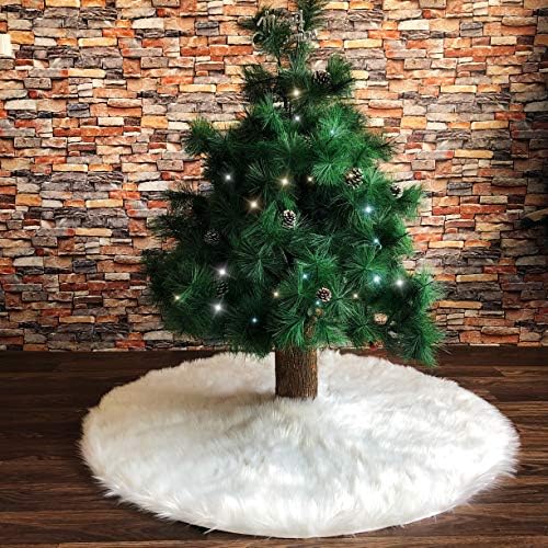Christmas Tree Skirt 48 inches Faux Fur Snowy White Xmas Large Tree Skirt Mat for Christmas Party Decorations - Image 2
