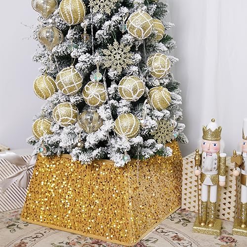 Gold Christmas Tree Collars for Atificial Trees, 24 Inch Sparkling Sequins Christmas Skirt, Base Cover,Holiday Home Decor Ring(Medium) - Image 6