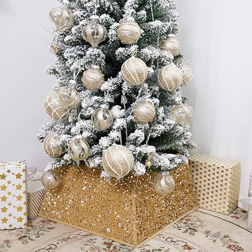 Champagne Gold Christmas Tree Collars for Atificial Trees, 24 Inch Sparkling Sequins Christmas Skirt, Base Cover,Holiday Home Decor Ring (Medium) - Image 6