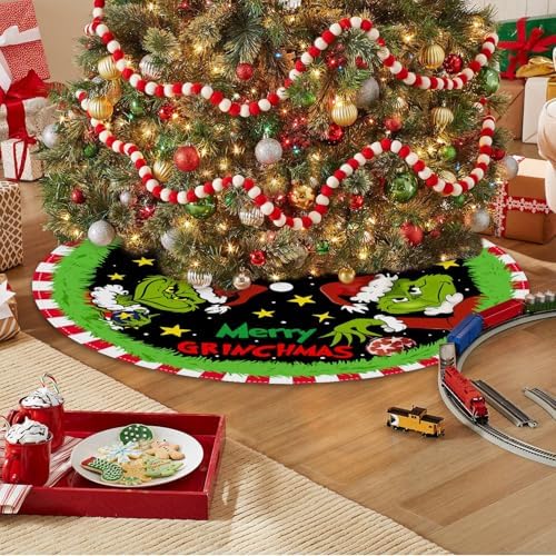 Christmas Tree Skirt 48 Inch, Soft and Funny Merry Christmas Tree Collar Farmhouse Xmas Holiday Decoration (Style 1) - Image 6