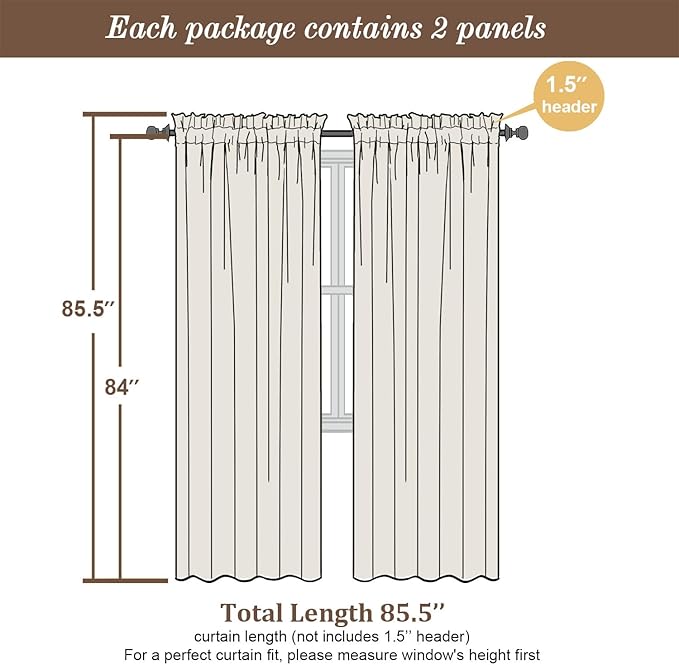 Chyhomenyc Orange Curtains 84 Inch Length 2 Panels Set, Faux Linen Textured Semi Light Filtering Soft Airy Farmhouse Curtain Drapes for Living Room Bedroom, Cortinas para Sala, 40Wx84L