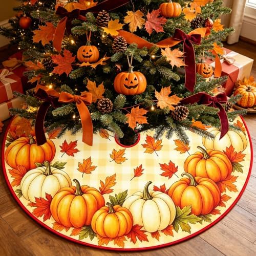 36 Inch Reversible Halloween Thanksgiving Tree Skirt, Double Sided - Image 7