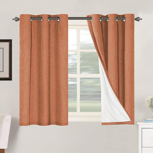 H.VERSAILTEX 100% Blackout Curtains for Bedroom Thermal Insulated Linen Textured Curtains Heat and Full Light Blocking Drapes Living Room Curtains 2 Panel Sets, 42x45 Inch, Orange