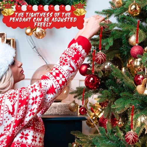 Daifunli 100 Pcs Christmas Velvet Ornament Strings Adjustable Ornament Hooks Non Slip Hangers Hooks Tree for Christmas Tree Decorations(Red) - Image 5