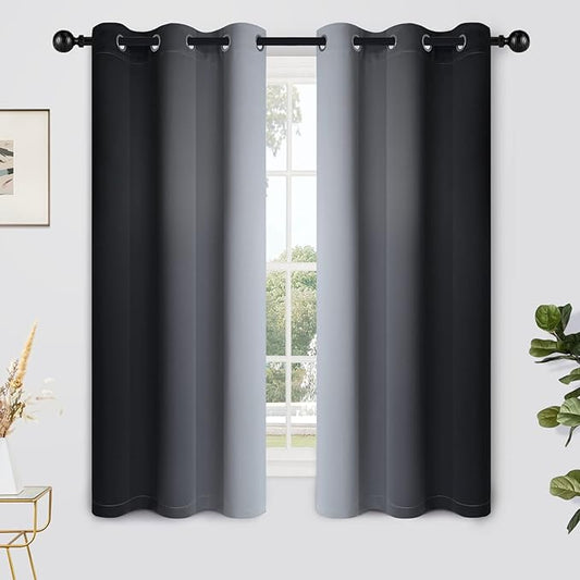 Yakamok Light Blocking Ombre Curtains, Greyish White and Black Gradient Color Curtains, Room Darkening Grommet Window Drapes for Bedroom(Black, 42x63 Inch, 2 Panels)