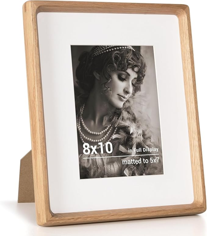 Fun Memories 8x10 Picture Frame, USA-Sourced Oak Wood Photo Frames with HD Tempered Glass, Handcrafted Rounded Corner 8 x 10 Wooden Frames Matted to 5x7 Photos, 8x10 Frame, Tabletop or Wall Display