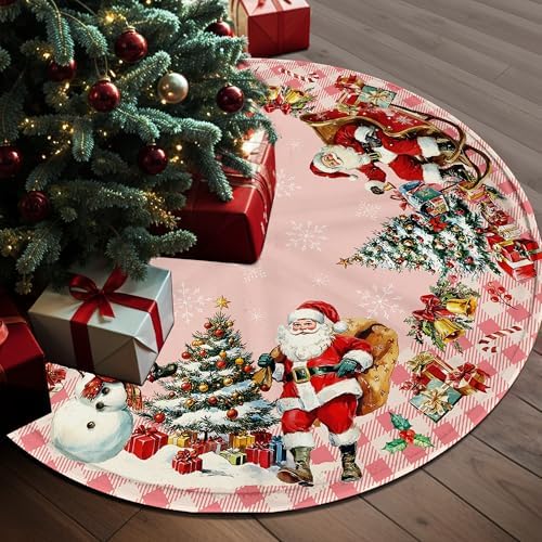 Double Sided Snowman Reindeer Santa Snowman Snowflake Christmas Tree Skirt, Snowman Tree Skirt for Winter Holiday Party Christmas Tree Skirt Decoration, 36 Inch Pink Tree Skirt - Image 3
