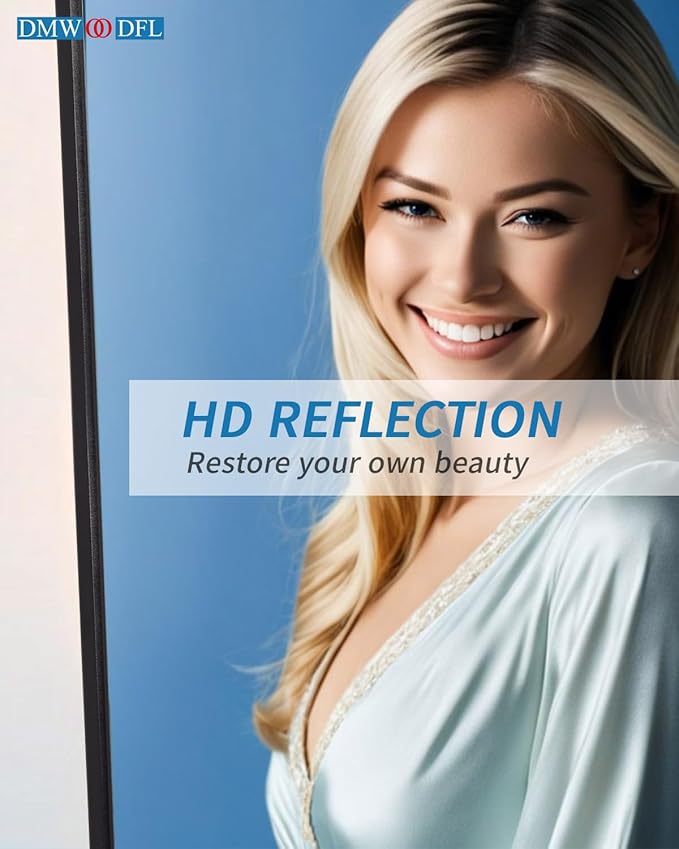 DMWOODFL 48"x14" Over The Door Full Length Mirror - Wall Mounted or Hanging with 2 Metal Hooks, Space-Saving Black Mirror for Bedroom, Bathroom, Living Room Decor
