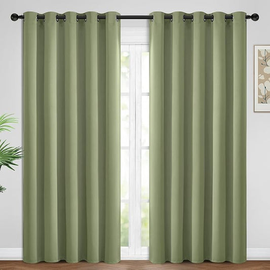 Yakamok 84 Inch Length Blackout Curtains for Bedroom, Light Blocking Drapes Room Darkening Thermal Insulated Solid Grommet Panels for Living Room, (62Wx84L, Sage Green, 2 Panels)
