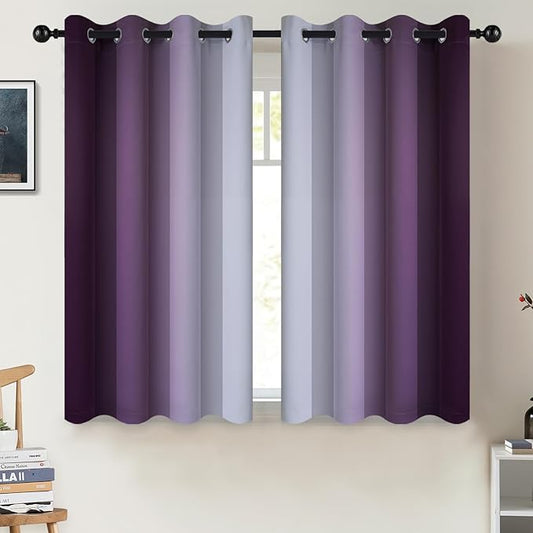COSVIYA Blackout Curtains & Drapes Ombre Purple Curtains 45 inch Length 2 Panels,Room Darkening Light Blocking Grommet Gradient Insulated Thermal Window Curtains for Bedroom/Living Room,52x45 inches