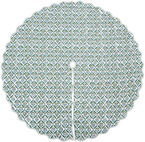 Ridhi Sea Green Hand Block Print Cotton Christmas Tree Skirt 60 Inch by Ridhi