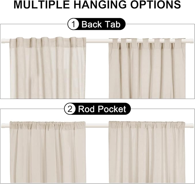 ASPMIZ Cotton Linen Farmhouse Curtains Boho Rustic Button Panel, Linen Window Curtain Panels, Grey Stripe Country Curtain for Living Room, Back Tab Curtains & Drapes for Windows 52 x 63 Inch, 2 Panels