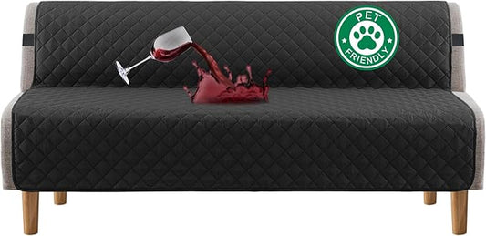 Turquoize 100% Waterproof Futon Cover Futon Slipcover Washable Armless Sofa Bed Slipcover Protector Seat Width Up to 70" with Adjustable Elastic Strap Anti-Slip for Dogs, Black
