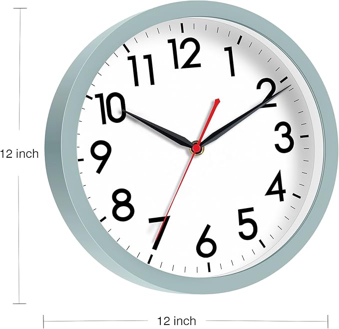 AKCISOT Wall Clock, Modern Small Wall Clocks Battery Operated 12 Inch, Silent Non-Ticking Analog Classic for Office, Home, Bathroom, Kitchen, Bedroom, School(Blue Gray)