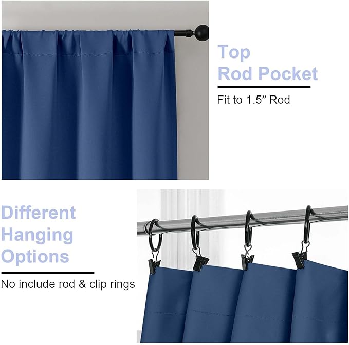 Simplebrand Ava Royal Blue Blackout Curtains for Bedroom 84 Inch Length 2 Panels Set, Solid Thermal Insulated Privacy Nursery Window Treatment Curtains Blackout Drapes, W40 x L84 Inch, Royal Blue