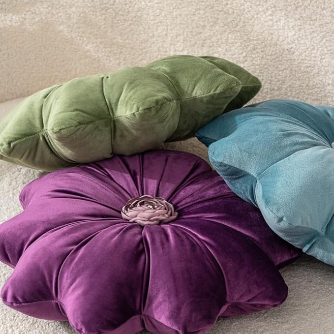 Flower Pillow Cushion Round Decorative Throw Pillow 15.7 Velvet Flower Shaped Pillow for Sofa Couch Vanity Chair Bed