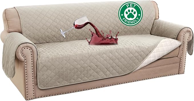 Turquoize 100% Waterproof Sofa Covers Couch Cover Sofa Cover for Dogs Couch Protector Triple Non-Slip Sofa Slipcover for 3 Cushion Couch Furniture Protector for Pets, Kids,Dog (XL Sofa 78", Pale Oak)