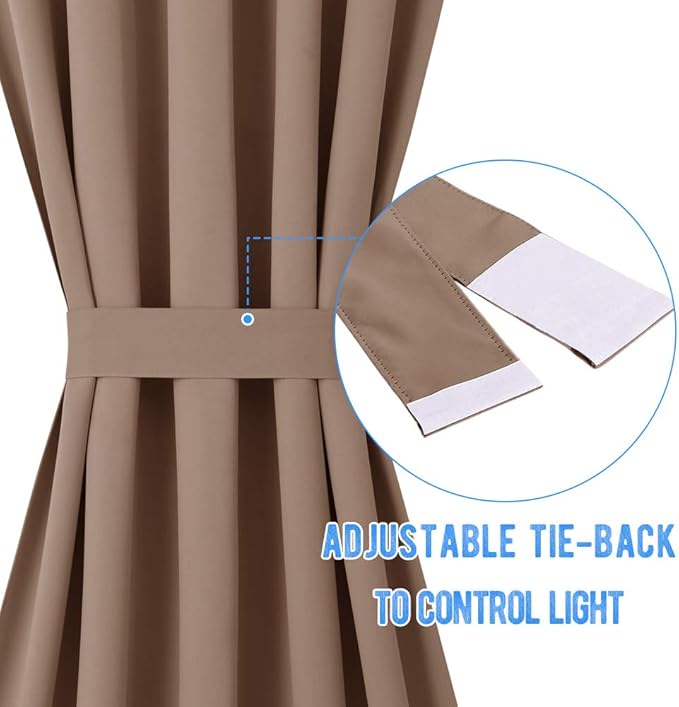 NICETOWN Blackout Panel for French Door - Thick Privacy Blackout Curtain for Glass Door/French Door with Adjustable Tie-Back (1 Piece, W54 x L72 inches, Cappuccino)