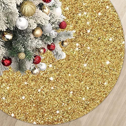 MODFUNS Gold Christmas Tree Skirts 36 Inches Sequence Christmas Tree Skirt Embroidered Christmas Tree Mats Farmhouse Round Merry Christmas Tree Skirt for New Year Birthday Ornament by MODFUNS