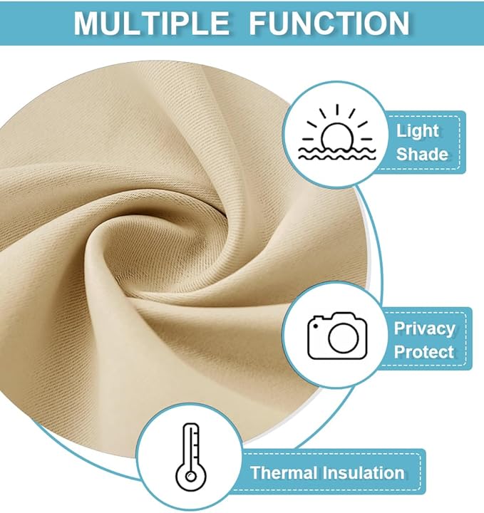 RYB HOME Blackout French Door Curtain - Privacy Thermal Insulated Window Shades for Patio Kitchen Front Entry Back Door Glass Window, Self Adhesive No Drill, 1 Panel, 12" W x 40" L, Biscotti Beige