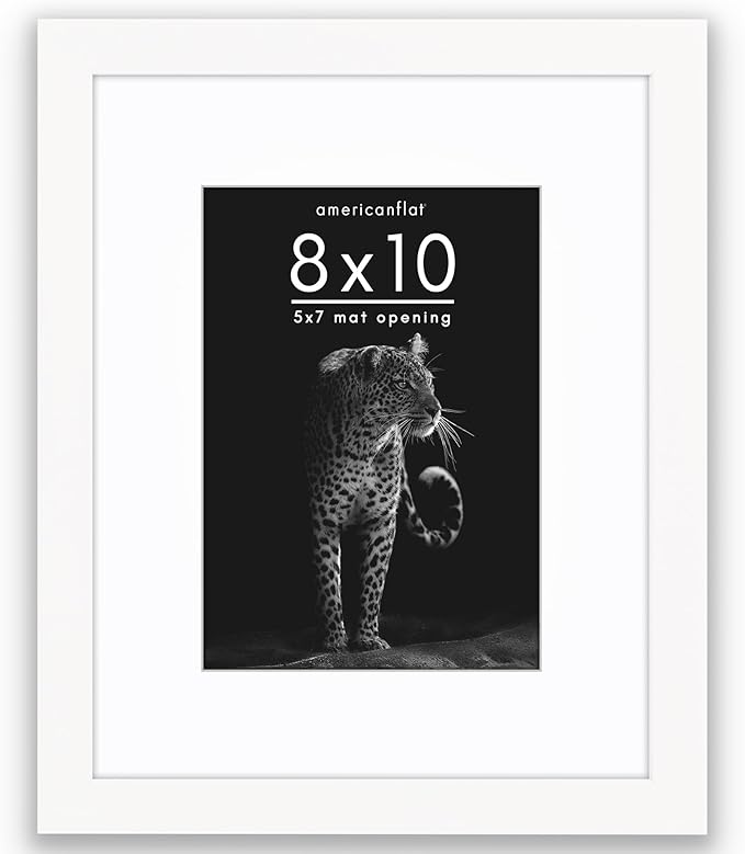 Americanflat 8x10 Picture Frame with Shatter-Resistant Glass - Use as 5x7 Frame with Mat or Display 8x10 Photo Without Mat - Soho Collection - Deep Molding Picture Frames for Tabletop or Wall - White