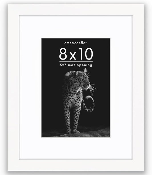 Americanflat 8x10 Picture Frame with Shatter-Resistant Glass - Use as 5x7 Frame with Mat or Display 8x10 Photo Without Mat - Soho Collection - Deep Molding Picture Frames for Tabletop or Wall - White