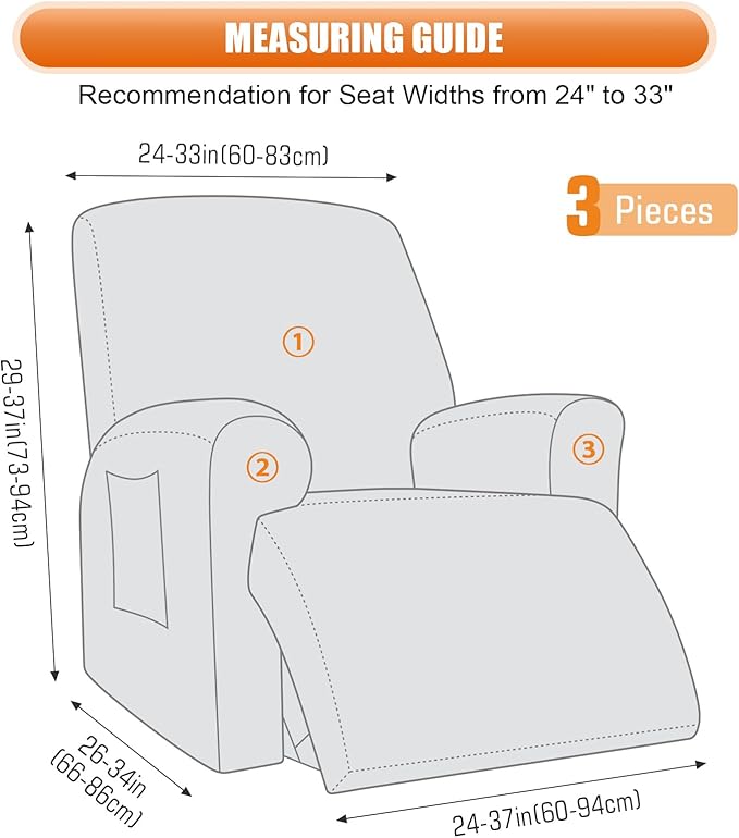VANSOFY Recliner Chair Cover, 3-Pieces Stretch Recliner Covers for Recliner Chair Soft Reclining Chair Slipcover Furniture Protector for Dogs Cats(Dark Coffee)