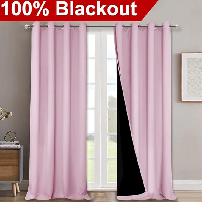 NICETOWN 100% Blackout Window Curtain Panels, Heat and Cold Blocking Drapes with Black Liner for Nursery, 120" Thermal Insulated Draperies (Lavender Pink, 2 Pieces, 52" Wide Each Panel)