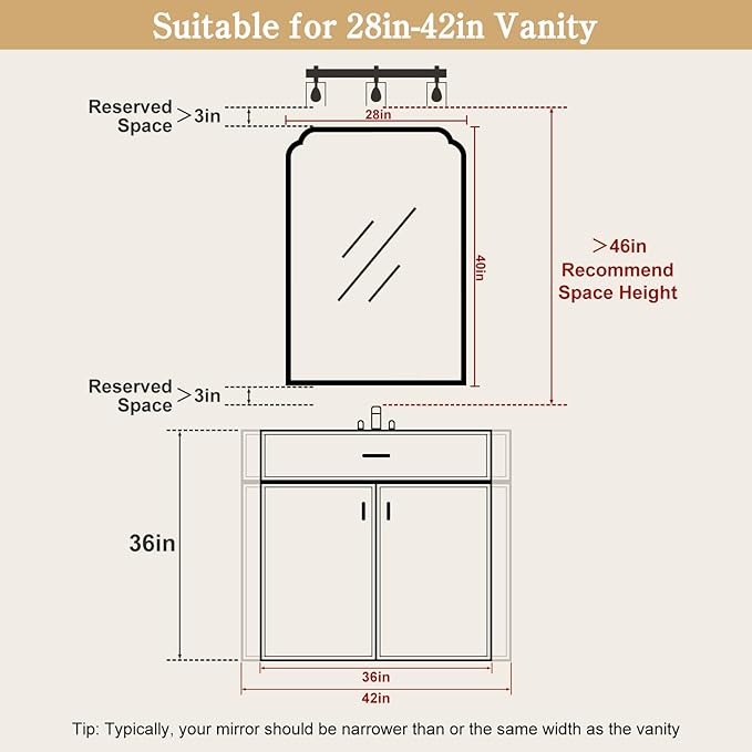 WallBeyond 28" x 40" Wood Bathroom Mirror for Wall Mounted, Rustic Rounded Corner Vanity Mirror for Entryway, Living Room or Bedroom Home Decorative [28" x 40" Walnut]