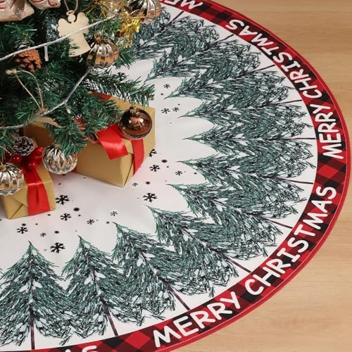 Multiwins Christmas Tree Skirt 48 Inch, Merry Christmas Snowflake Design, Thick Flannel Fabric, Winter Holiday Tree Mat Decoration by multiwins