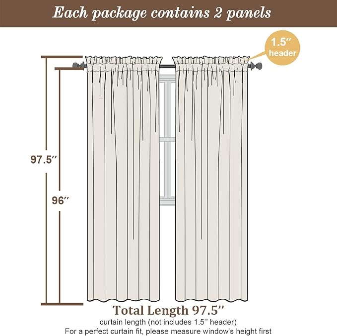 Chyhomenyc Sage Green Curtains 96 Inch Length 2 Panels Set, Faux Linen Textured Semi Light Filtering Soft Airy Farmhouse Window Curtain Drapes for Living Room Bedroom, 50Wx96L