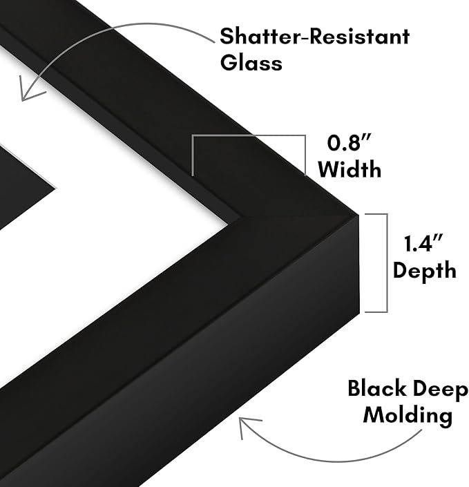 Americanflat 11x14 Picture Frame with Shatter-Resistant Glass - Use as 8x10 Frame with Mat or Display 11x14 Photo Without Mat - Soho Collection - Deep Molding Picture Frames for Wall Display - Black