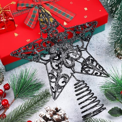 Aneco 10 Inches Metal Glittered Christmas Tree Topper Star Treetop Decoration for Christmas Home Decor, Black - Image 4