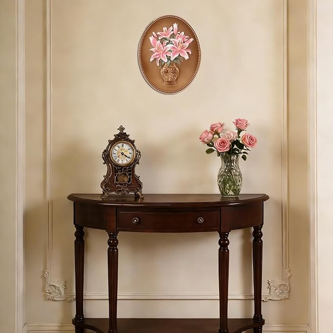 SIKOO Vintage Wall Sculptures Bronze Gold Lily Wall Art Hand Painted Ornate Wall Hanging Decoration Antique Pediment Wall Statue Ornament Decor Gallery for Kitchen Bedroom Living Room
