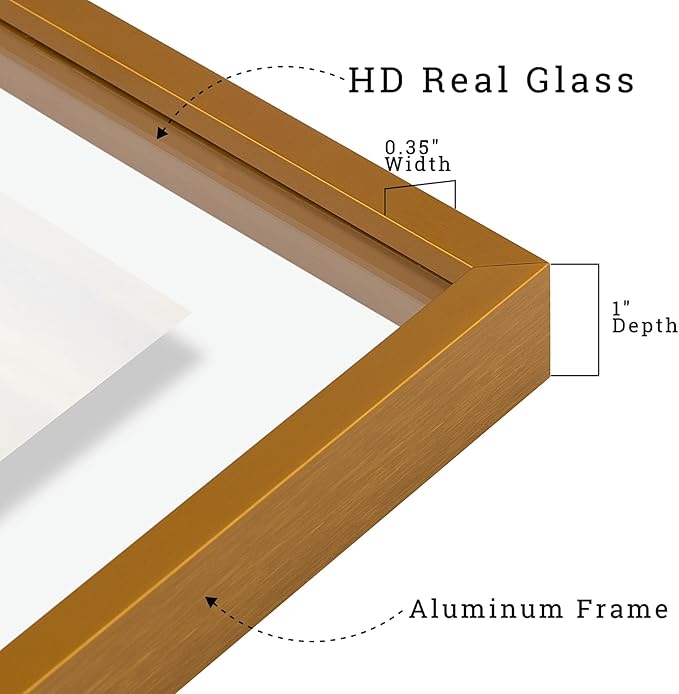 Frametory, Floating Picture Frames Set - Bronze Metal Photo Frames - Real Glass - Display One 11x14, Two 8x10, and Four 5x7 Inch Photos for Home Decoration